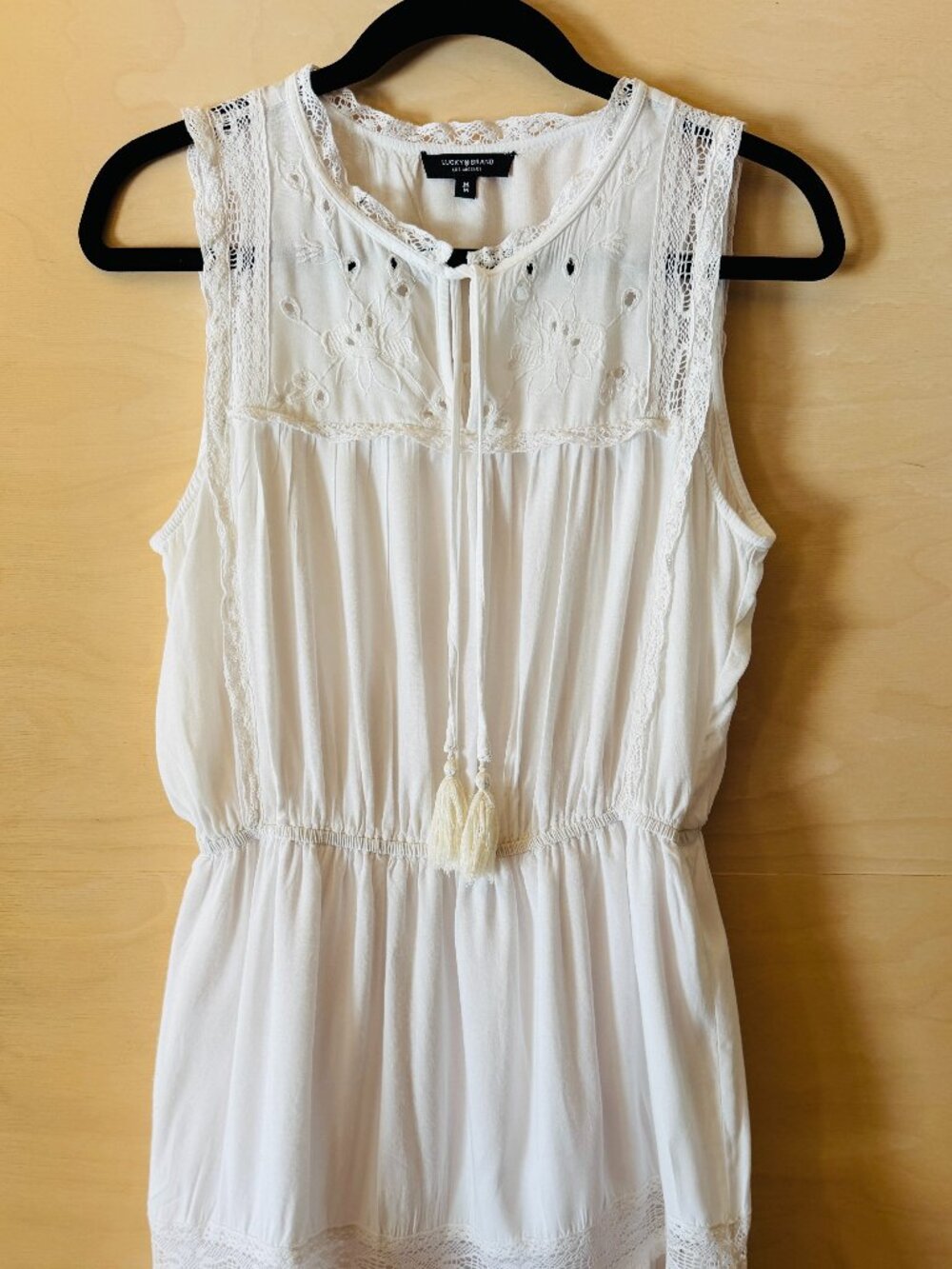 White Cotton Boho Lined, Sleeveless, Dress
